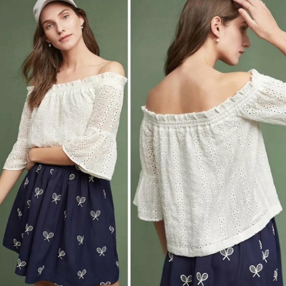 Anthro Floreat Eyelet Off The Shoulder Top